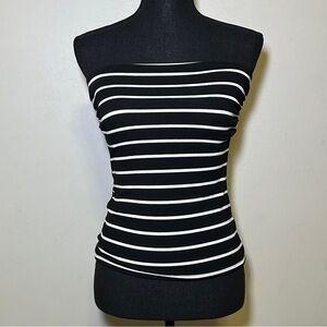 Y2K Striped Black & White Strapless Ribbed Cami Top